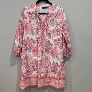 Chic Floral Pink and White Tunic Dress